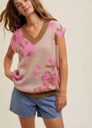 Neutrally Pink Floral Sweater Vest